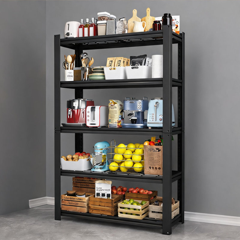 Étagère de rangement réglable en métal à 5 niveaux, organisateur de rangement en filet noir pour garde-manger, garage et cuisine, L 35,43 po x l 15,75 po x H 72 po