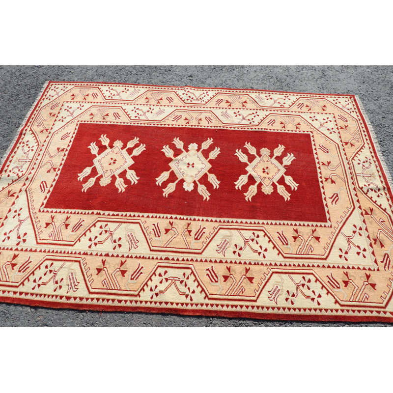 Tapis rouge fait à la main de style turc pour le décor de salon avec une influence bohémienne, idéal comme grand tapis