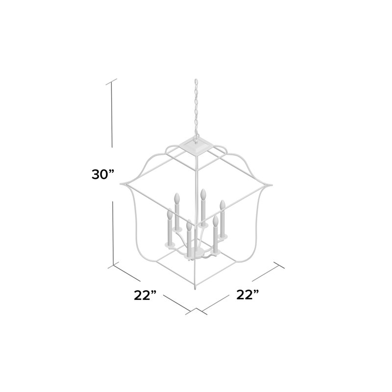 Lark 4 - Light Dimmable Lantern Geometric Chandelier, Century Silver Leaf, 6, 30" H x 22" W x 22" D