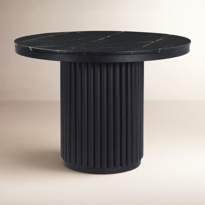 Ione 42" Pedestal Dining Table, Black Marble/Black