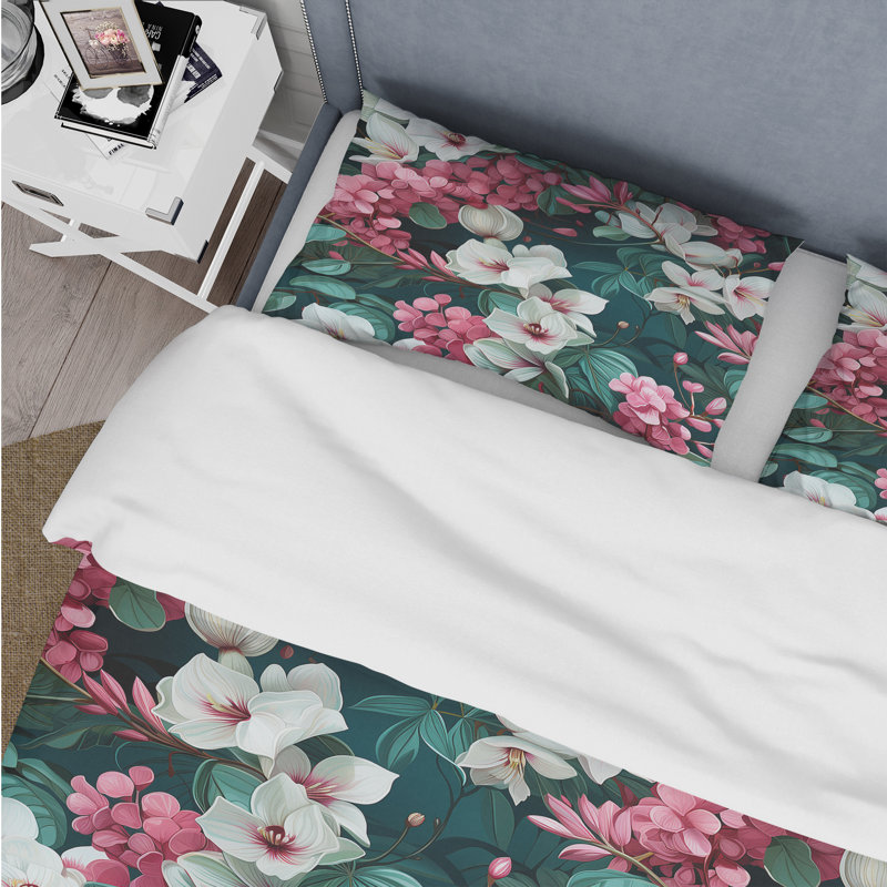 Exotic Vines Tropical Pattern Floral Duvet Cover, King Duvet Cover + 2 King Shams