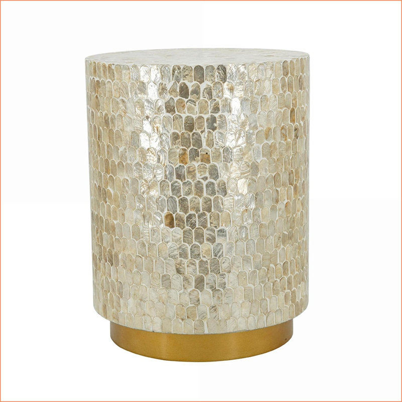 Tabouret d'appoint, finition cylindrique dorée et noire de 14 po x 14 po x 18 po pour le vestibule de salon | Or | Panneau de fibres à densité moyenne; Capiz