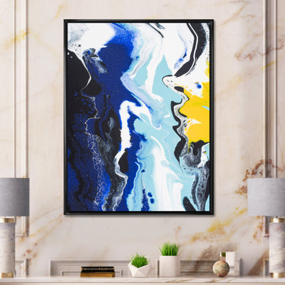 Abstraits vagues jaunes et bleues - Peinture sur toile