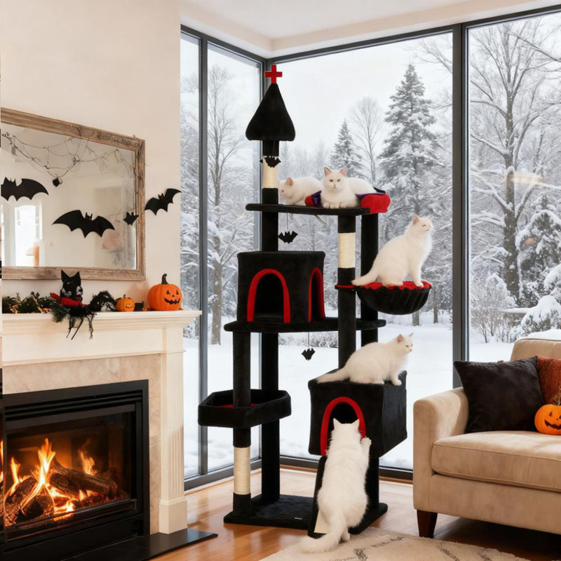 78"Cat Tree Cat Tower With Coffin Bed