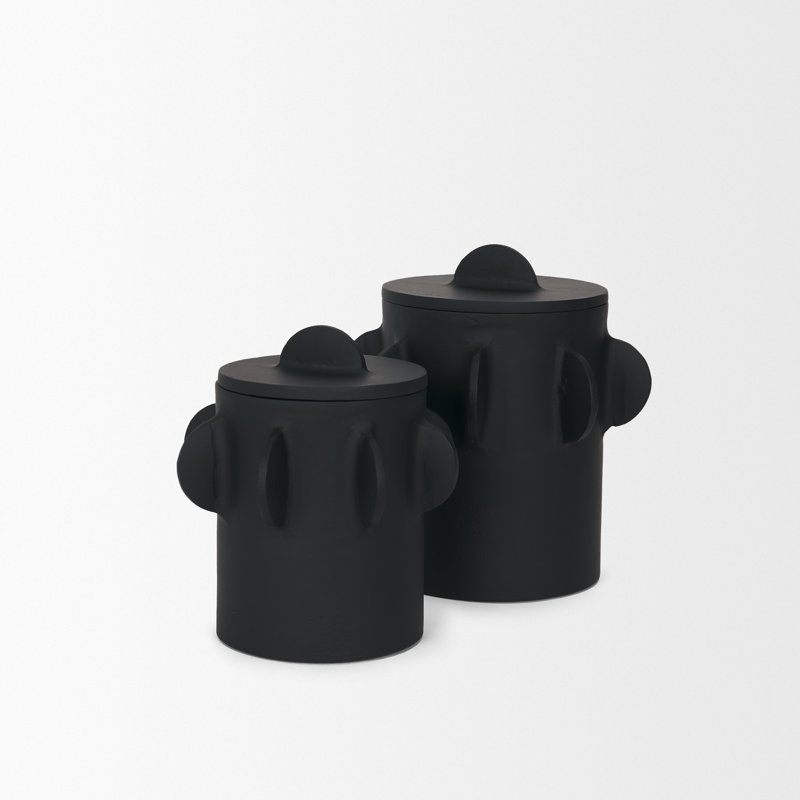 Grand contenant métallique Deacon avec poignées sculpturales, H 10 po x l 9,4 po x P 9,4 po, Noir