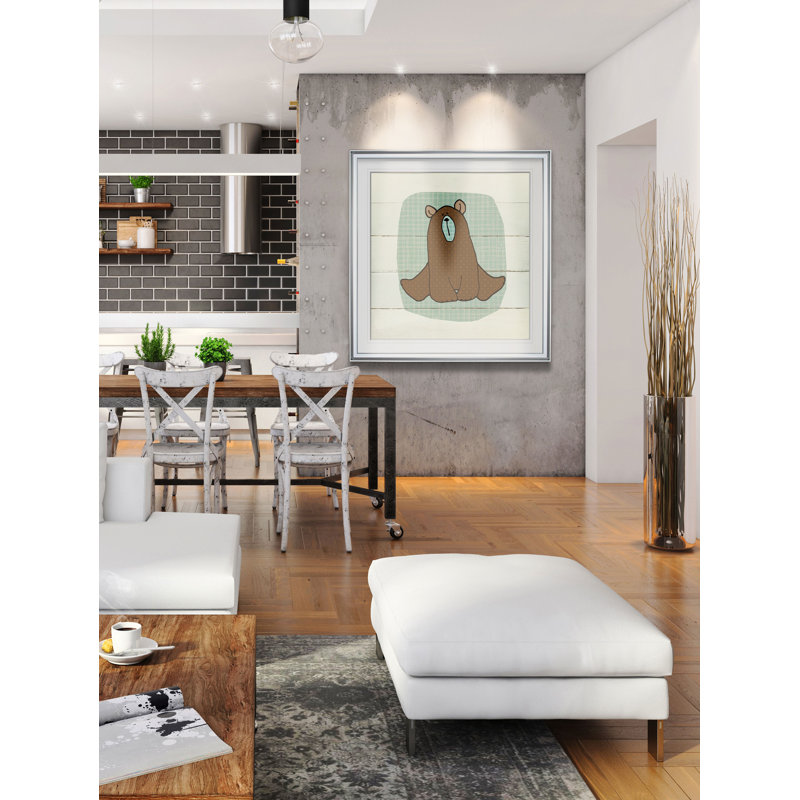 Ours Kopf, H 37 po x l 37 po x P 1,5 po, Encadrement argenté