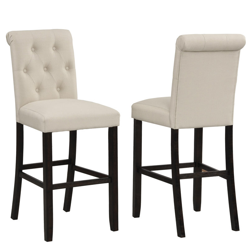 Tabouret de bar en bois massif touffeté Asons, ensemble de 2, brun clair, Tanné