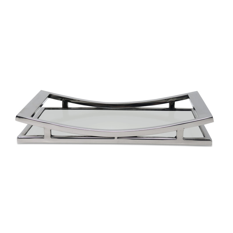 Plateau miroir rectangulaire, H 1,75 po x l 12 po x P 6,75 po, Argent argent