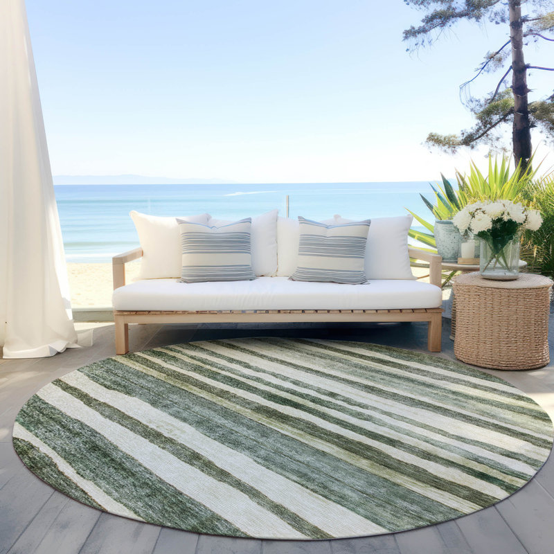 Machine Washable Indoor/Outdoor Cicel ACN1191 Sage Rug, Round 8'