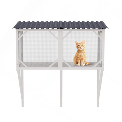 Cat Window Box, 43.3" Catio Outdoor Cat Enclosure For Sunbathing, Napping & Viewing, Window Perch For Large Indoor Cats - All Weather Use, Cat Cage