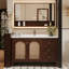 Meuble-lavabo autoportant en bois d'hévéa massif 39,76 po avec armoire à miroir intelligente-1171901166