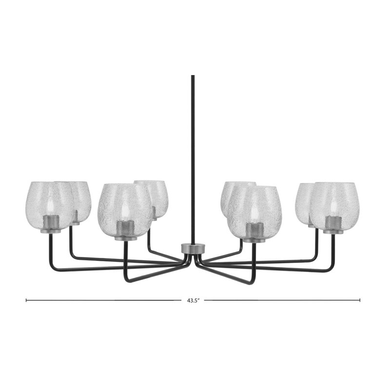 Lustre 8 lumières Amarmula, noir mat et finition graphite, verre fumé de 6 po, Transparent/noir, Noir / nickel