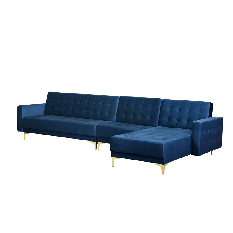 Childers 5 Seater Velvet Sofa Bed, Navy Blue, Right Hand Facing