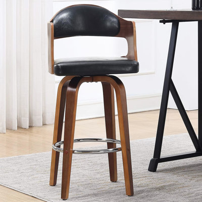 Mid-Century 27-Inch Swivel , Backless Oval With Black Faux Leather, Easy To Clean, For Dining And Coffee Corners Leather Wood Comfortable Legs, Great Open Kitchens