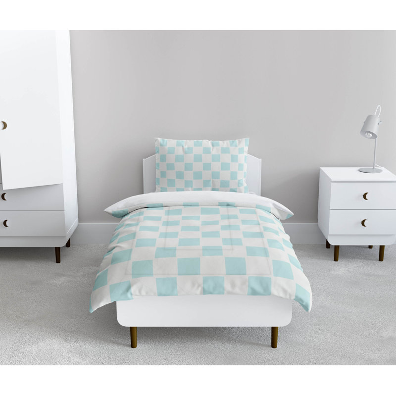 Checkered Comforter Set, Light Blue