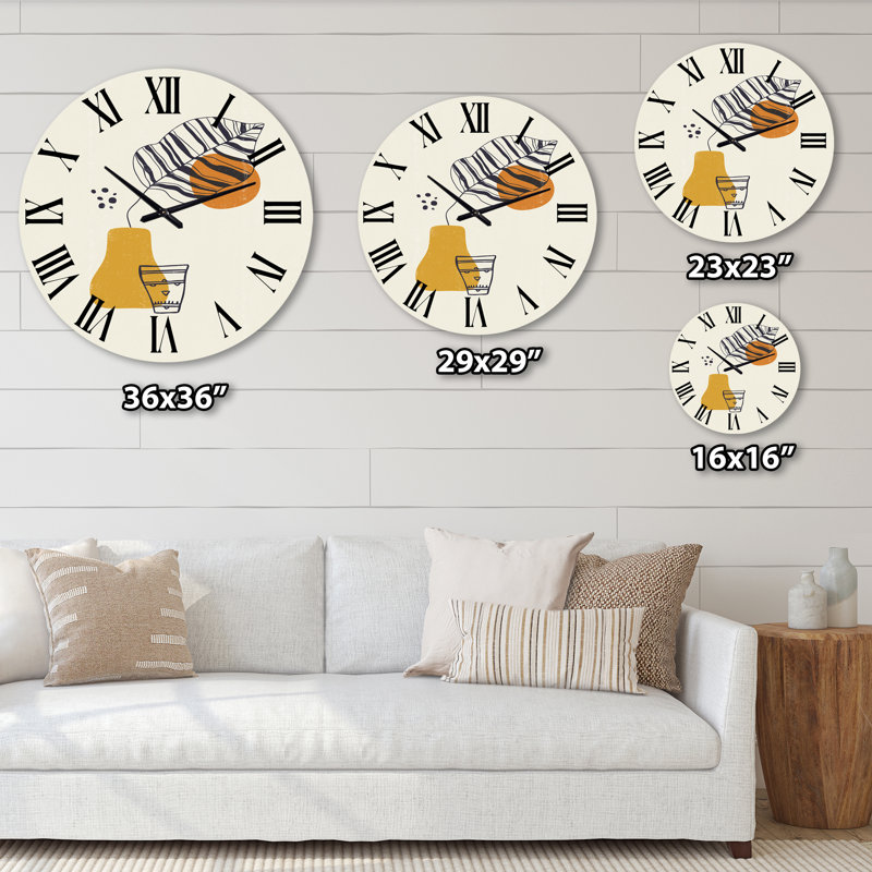Botanical Minimalist Leaf With Abstract Shapes III - Horloge murale moderne, Moyen