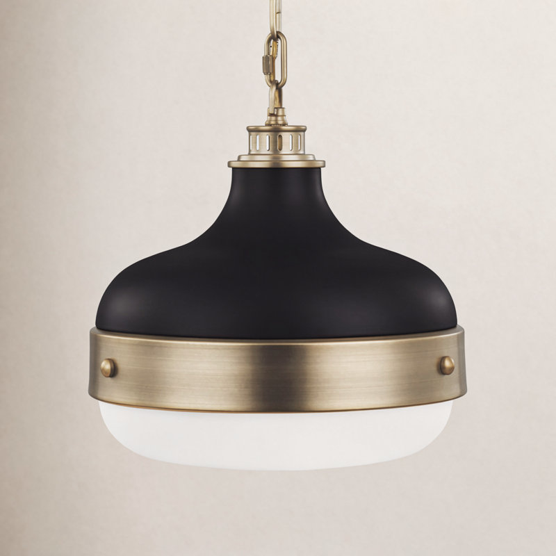 Luminaire suspendu simple Tulane, Laiton antique foncé / noir mat, H 13,125 po x l 13 po x P 13 po