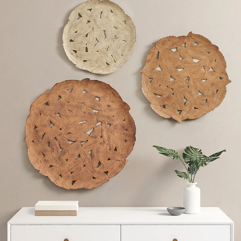 Décoration murale plume en métal texturé pour la maison - neutre chaud, épice, fer rouille, fini intérieur argent, blanc, gris, pour
