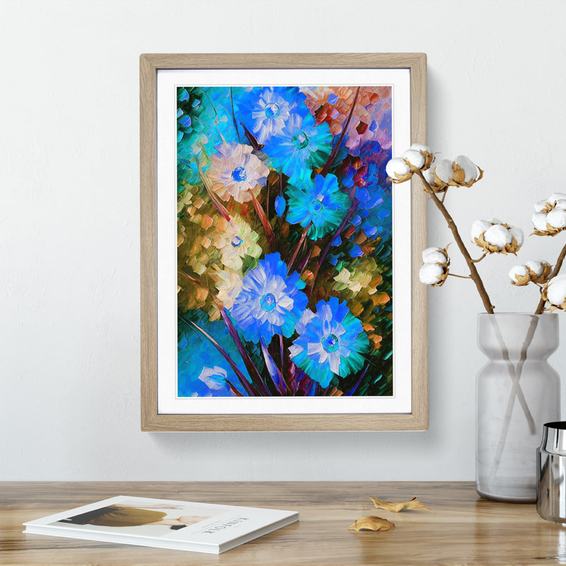 Bunch of Flowers No.1 - Wall Art, 36cm H x 27cm W x 2cm D, Oak Framed, White
