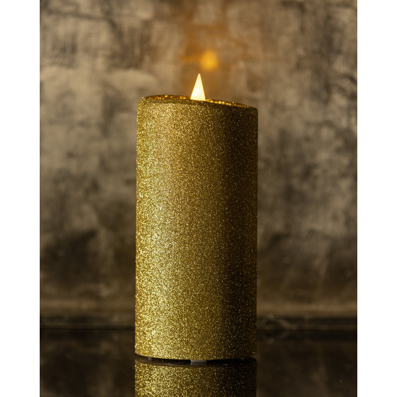 Classic Real Wax Body Flickering Flameless Battery Powered LED Pillar Candle, White, 6" H x 4" W x 4" D