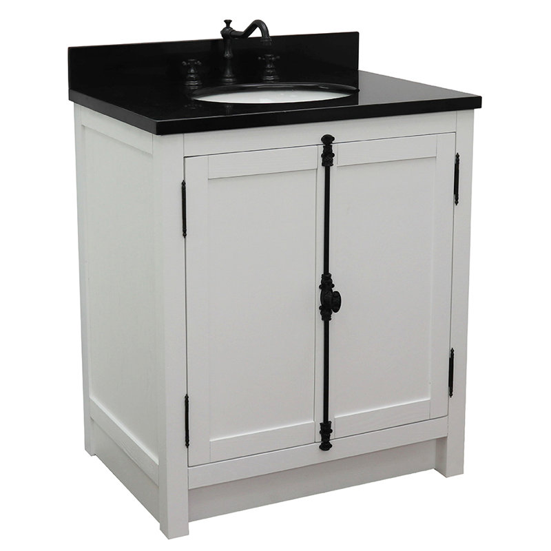 Zielke 31'' Single Bathroom Vanity with Top, Sage Gray, Black Galaxy