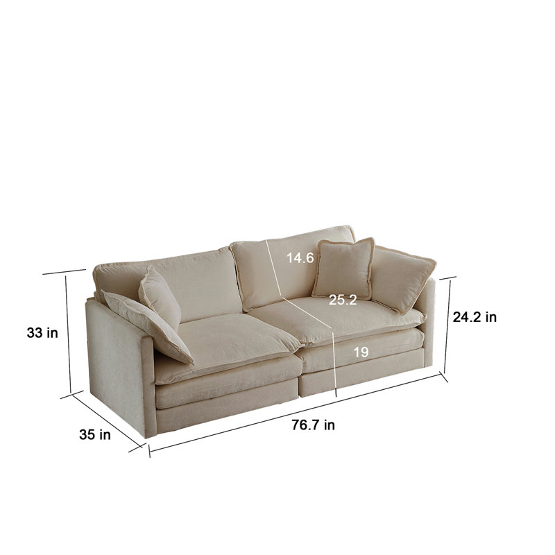 Ensemble de canapés-lits en chenille beige, Beige, Chenille