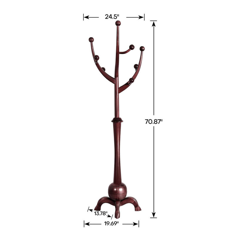 Freestanding 8 - Hook Coat Rack, Wine Red