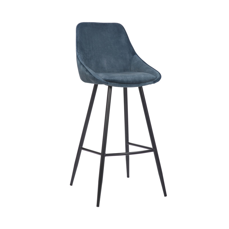 Upholstered Counter Stool with Metal Frame, Blue