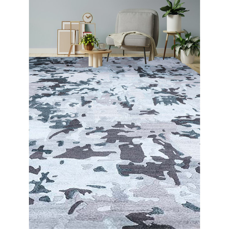 Camouflage Area Rug in Dark Gray/Light Blue, Rectangle 4' x 8'