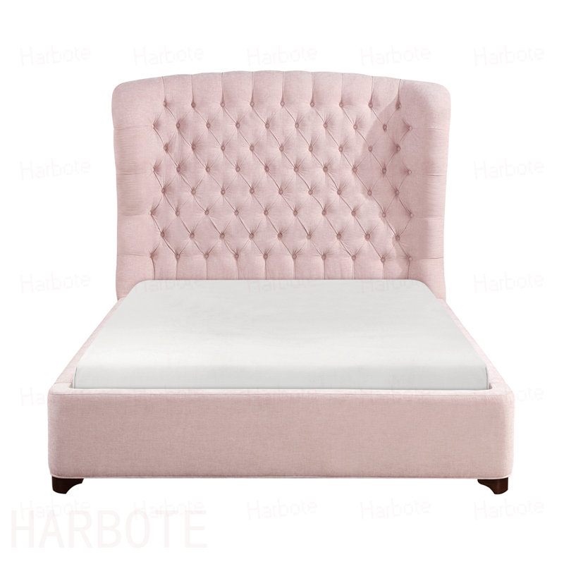 Magnifique lit double en tissu d'ameublement en chenille capitonné capitonné