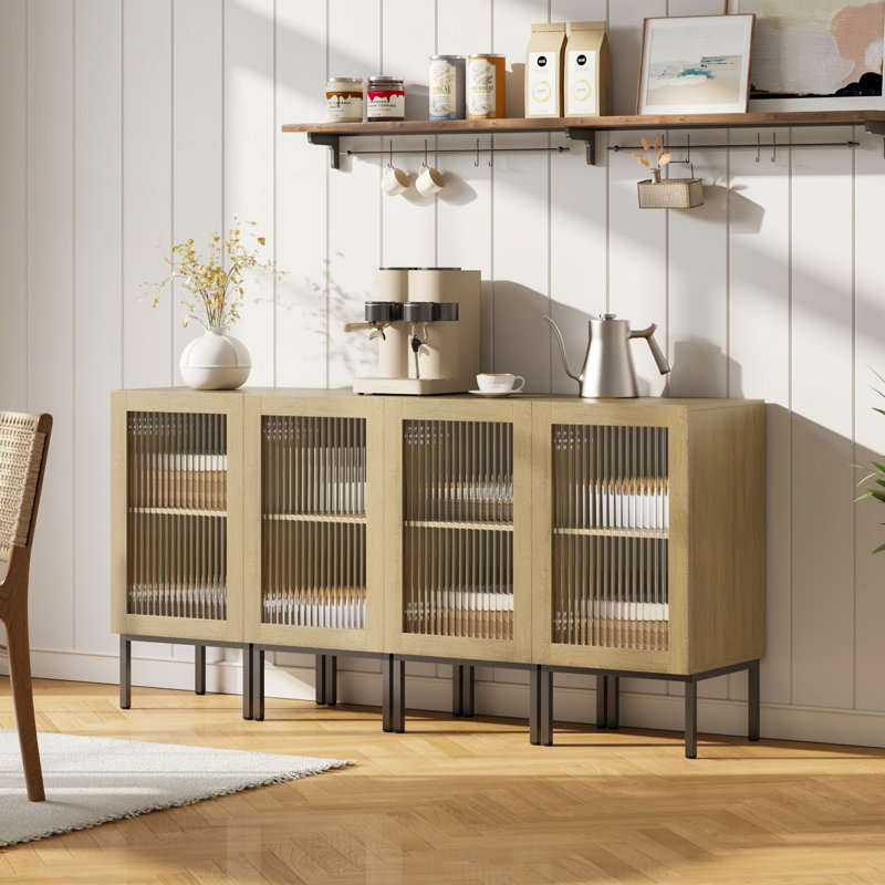 Wine Cabinet Set With 4 Doors, Beige