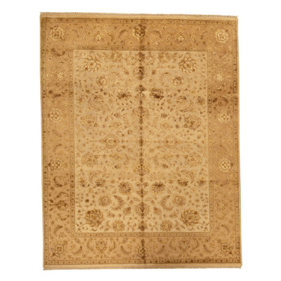 Tapis ivoire / doré en laine noué à la main de conception unique 8 pi x 10 pi