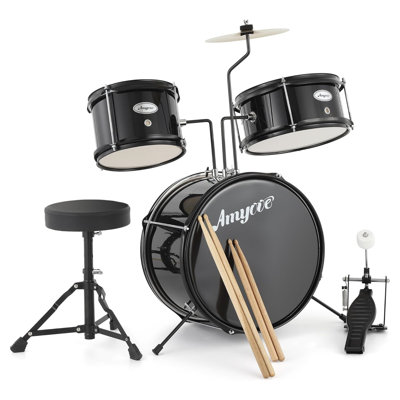 3 Piece Kids Drum Set with Cymbal, 2 Drumsticks, Pedal, 2 Tom,Beginner Junior Drum Kit with Throne Stool, Musical Instruments for Boys and Girls