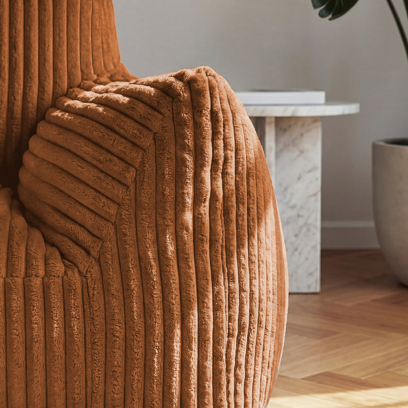 Oversized 46" Corduroy Foam Bean Bag Chair with Ottoman, Orange
