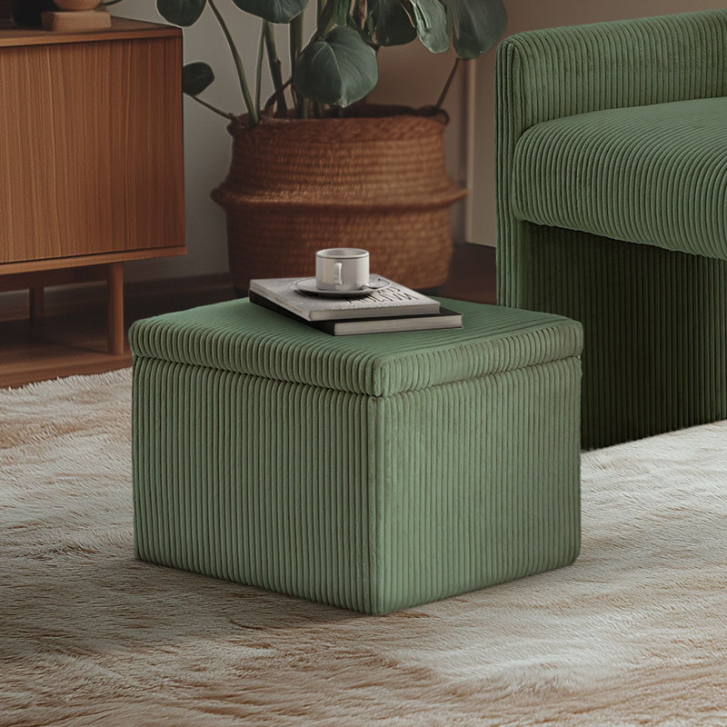 Upholstered Storage Ottoman, Green