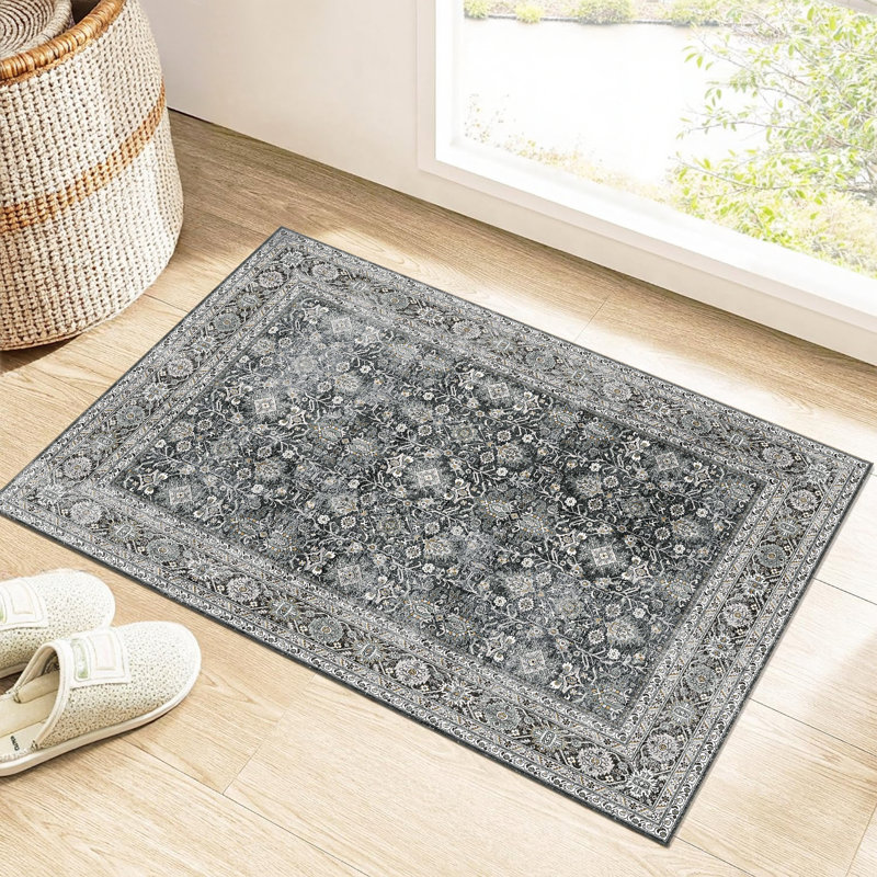 Kitty Machine Washable Area Rugs for Living Room with Non-Slip Backing Brown/Black Rug, Rectangle 2' x 3'