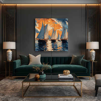 Nautical Yachts Gray Canvas Wall Art