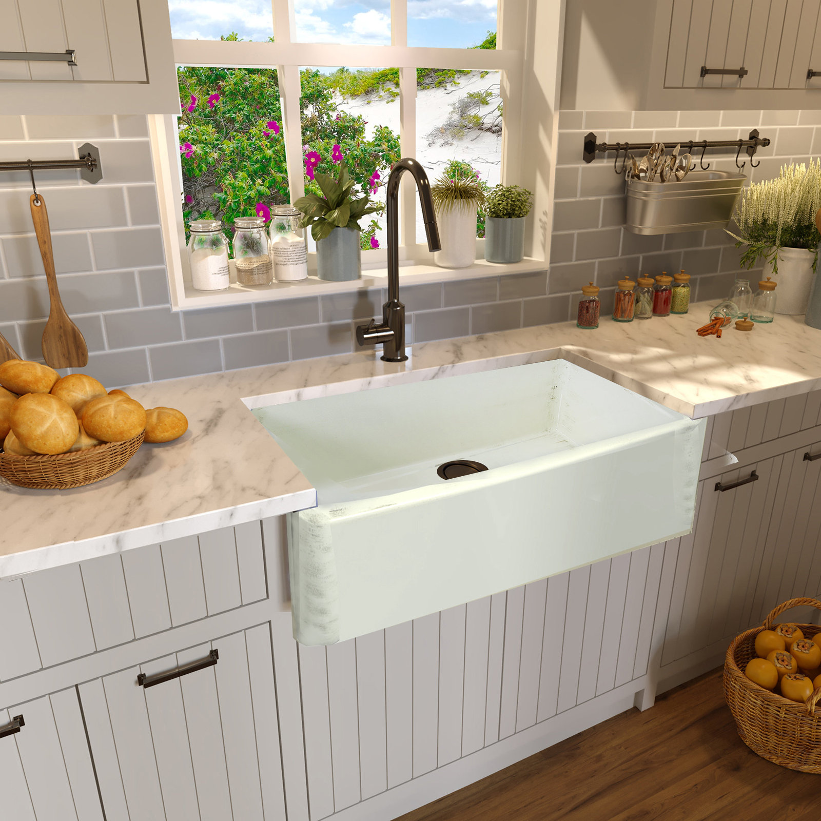 Vineyard 30" Fireclay Farmhouse Kitchen Sink, Shabby Straw