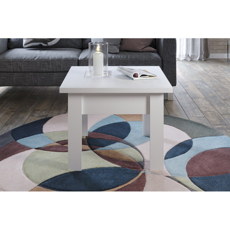 Epsilon Lift Top Extendable Frame Coffee Table, White, 77cm H x 70cm L x 70cm W