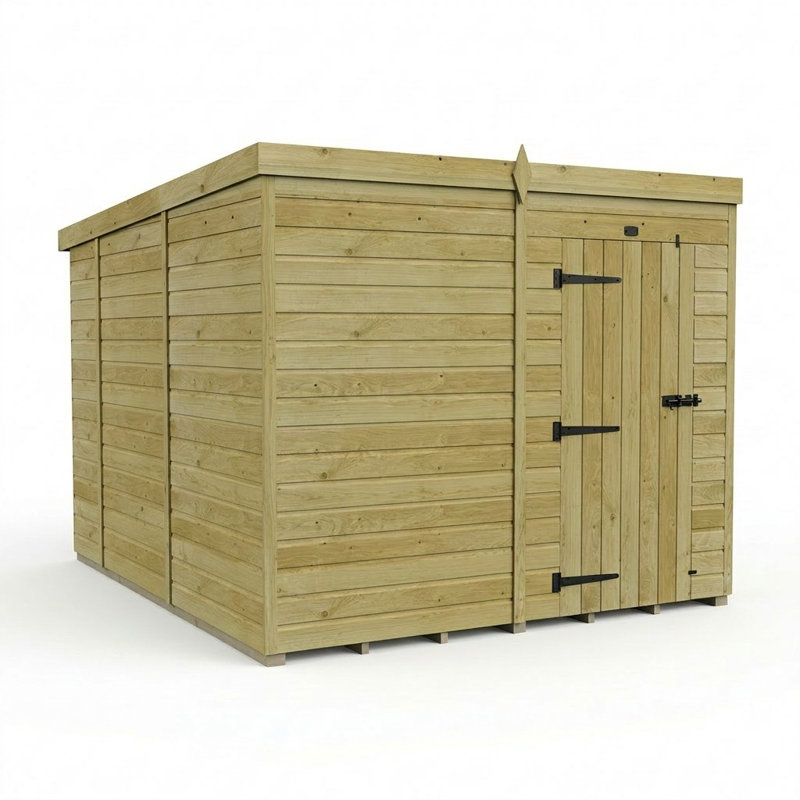 Total Sheds 8ft x 10ft Pent Garden Shed - Single Door - No Windows - Pressure Treated Timber - UK Manufactured