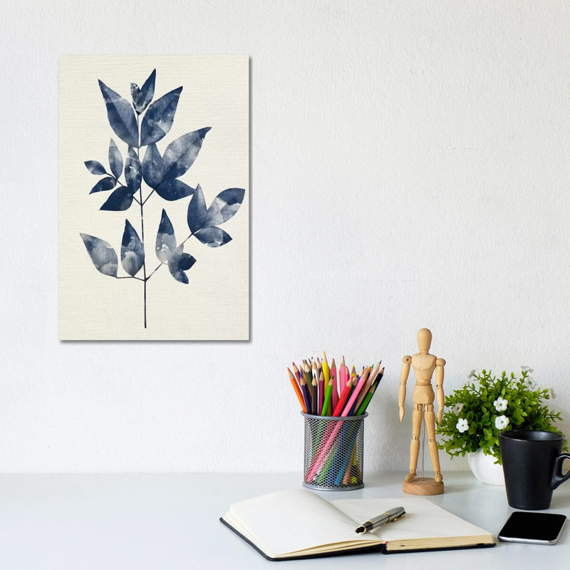 Indigo Leaves II by Kimberly Allen - Print on Canvas, Wrapped Canvas, 30.48cm H x 20.32cm W x 1.91cm D