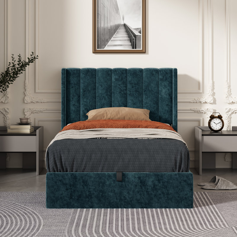 Lit plateforme avec rangement Daizia, Vert, Simple