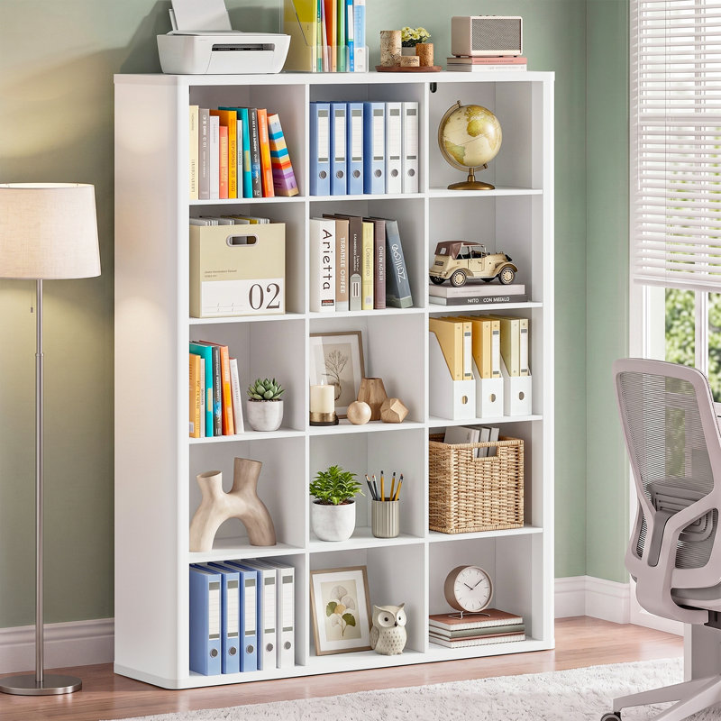 Bibliothèque moderne de 159 cm de hauteur avec 15 cubes, blanche, H 62,5 po, Blanc
