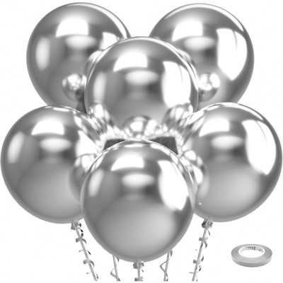 Ballons argentés métalliques 18 pouces - Paquet de 30 gros ballons argentés épais Gros ballons en latex argentés chromés pour fête de mariage