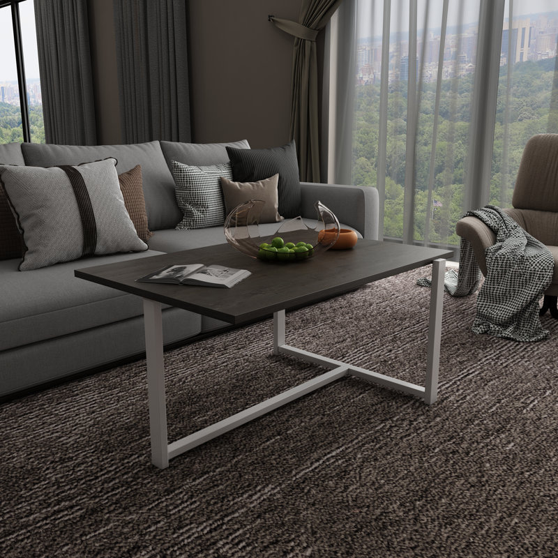 Geometric Coffee Table, White, Dark Oak