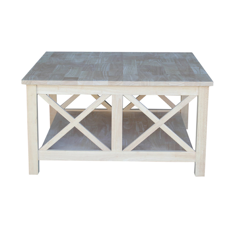 Table basse en bois massif avec rangement Rossitano, Brut, H 18 po x L 34 po x l 34 po