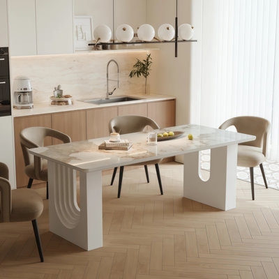 Modern 78'' Rectangular Sintered Stone Dining Table for 6-8 with 2 Unique U-Shaped Legs for Dining Room