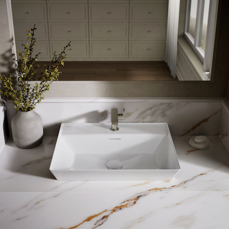 Brazn Rectangle Vessel Bathroom Sink, Honed Black, White, Single