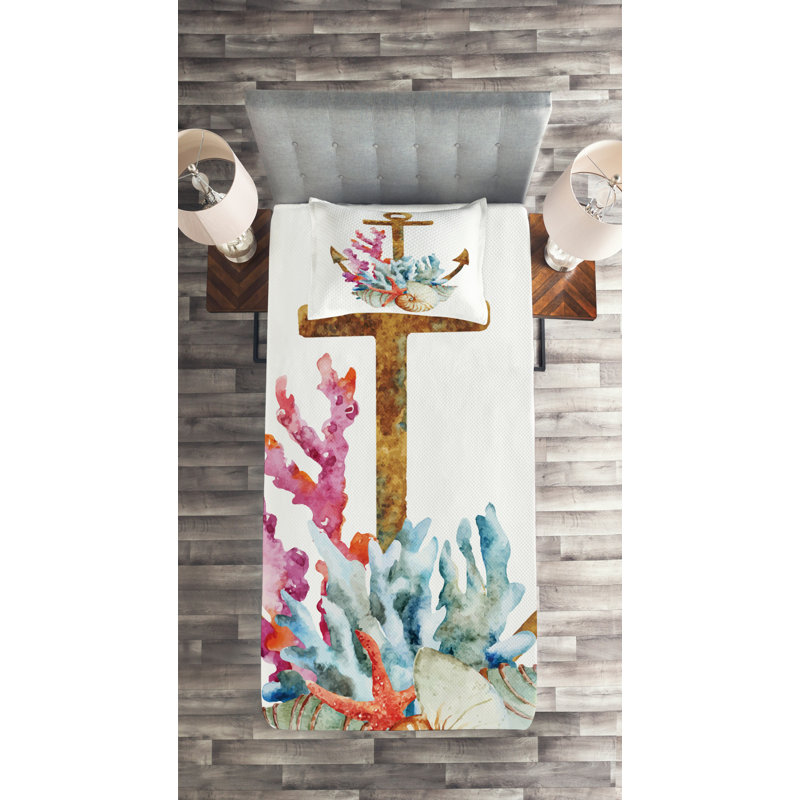 Anchor Coastal Polyester Coverlet, Twin Bedspread + 1 Sham