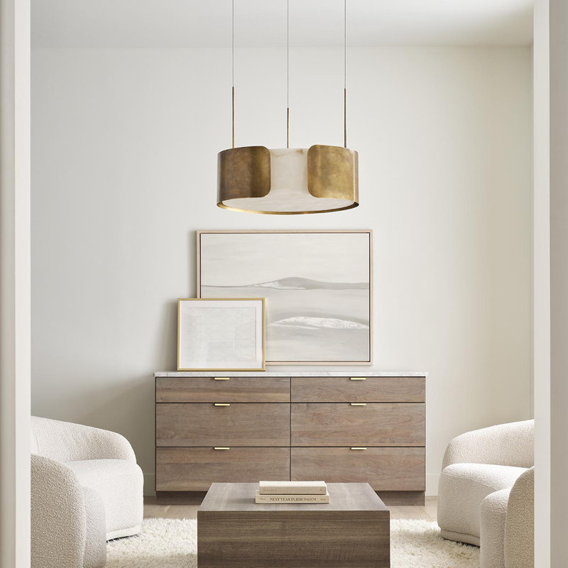 Anne-Marie Barton Armise 28" Drum Chandelier, Mottled Brass